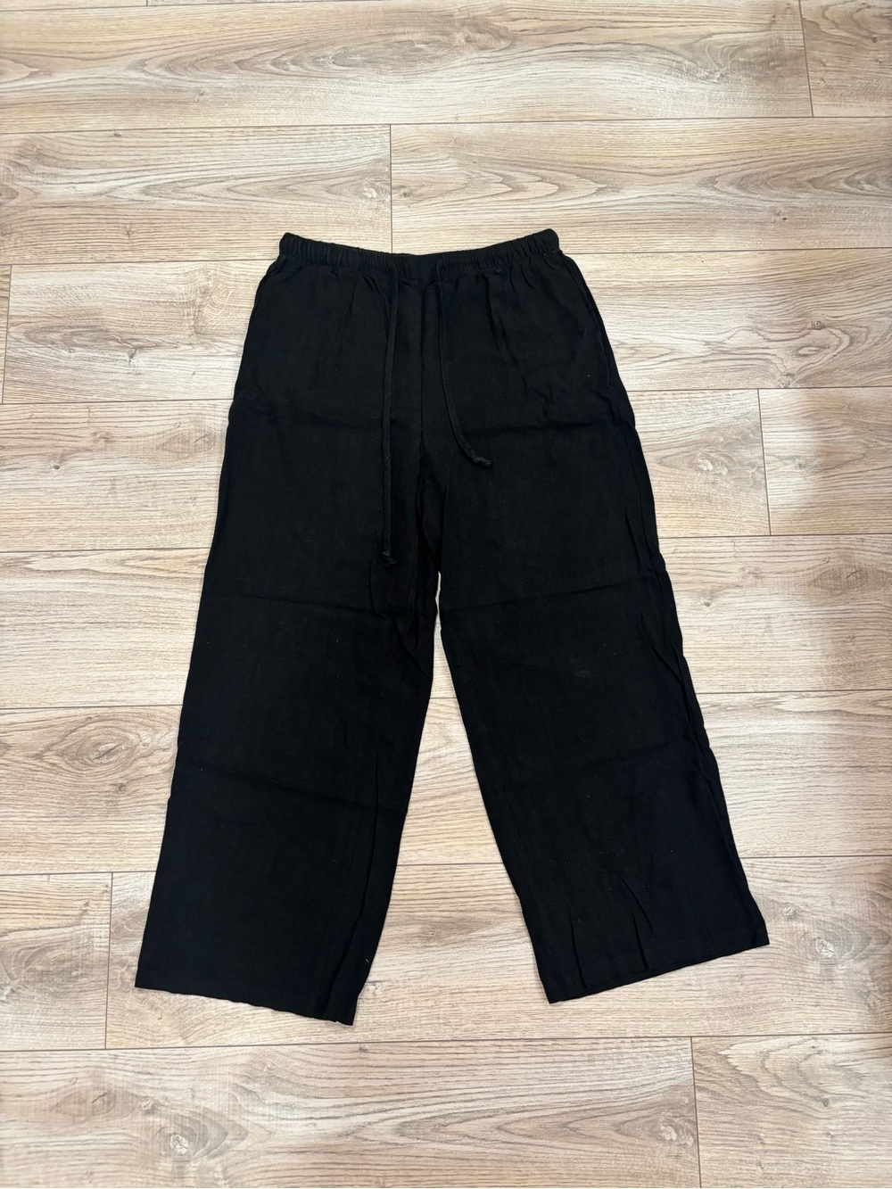 Black Linen Wide Leg Pants – M